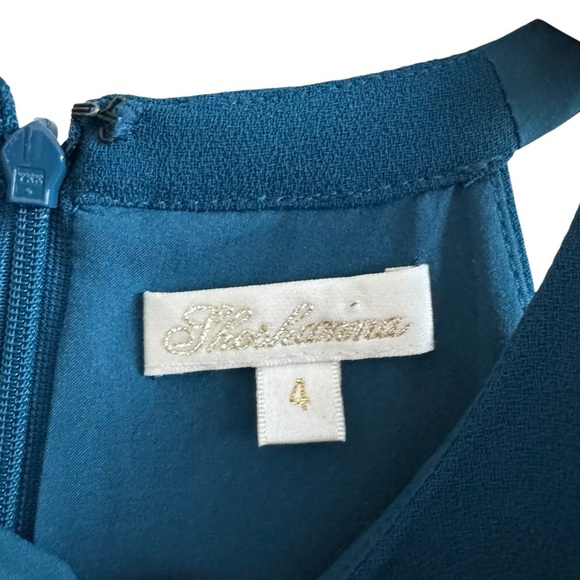 SHOSHANNA Sleeveless Halter Neck A-Line Mini Dress Stretch Crepe Peacock Blue 4 - Picture 2 of 5